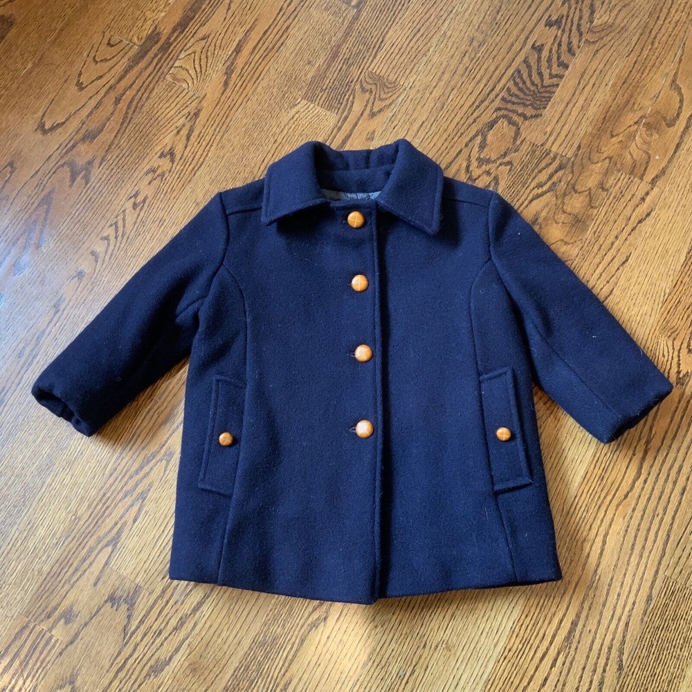 Vintage Navy Pea Coat Wool Sz 5 Toddler Formal Nautical Classic EUC‎